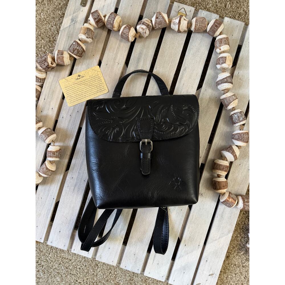 Patricia Nash Vatoni Black Leather Tooled Convertible Crossbody Purse Backpack